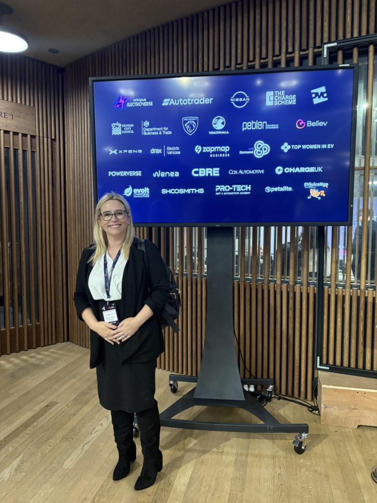 Amy-Jane Marsden delivering the keynote at EV Summit 2025 at the University of Oxford